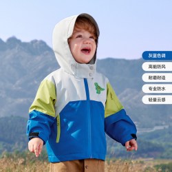 齐齐熊 男童冲锋衣春秋款儿童秋装外套三防春季上衣风衣 灰蓝色·两件套 100cm