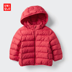 优衣库 婴幼儿PUFFTECH空气棉服可机洗拉链连帽外套宝宝486416 15 珊瑚红色 90