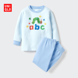 优衣库 婴幼儿绘本合作系列睡衣/长袖毛毛虫宝宝UT起居服488642 61 水蓝色 110