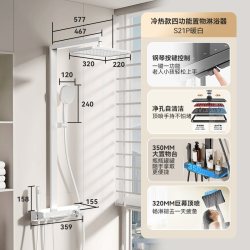 瑞尔特 钢琴按键花洒套装家用卫生间大置物台易洁自动除垢增压S21P