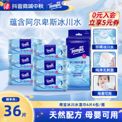 得宝 冰川水卫生湿巾纯净无刺激6片6包便携出行小包冰感湿纸巾SC