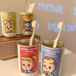 可爱情侣漱口杯轻奢高端不锈钢家用牙刷杯学生旅行便携带洗漱水杯