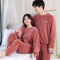 套装情侣居家服长袖睡衣珊瑚绒加绒加厚男女冬款大码保暖二件套装