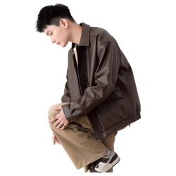 唐狮 男士PU皮夹克 棕色 XL