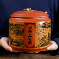 六晋 清明上河图茶叶罐高端紫砂茶叶罐密封储物罐存茶罐大号大气