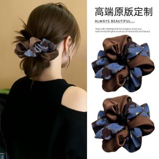 蓝咖色气质高级感丸子头专用大肠头花女士双拼发圈女盘发神器头绳