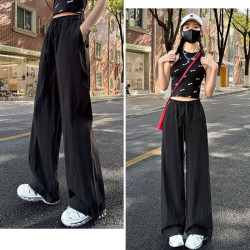 燠阳 冰丝速干工装裤女薄款宽松垂感阔腿裤束脚防晒休闲运动裤DM M06黑色 L
