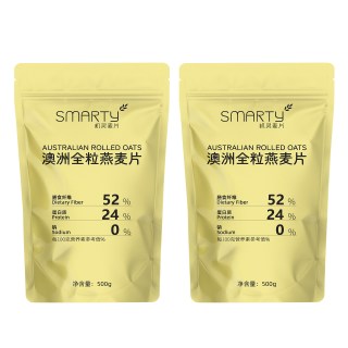 机灵麦片 澳洲全粒纯燕麦片500g*2即食谷物高膳食纤维蛋白质冲泡营养早餐