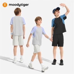 moodytiger 男童运动短袖T恤凉感防晒26年夏季新款撞色拼接儿童速干上衣 月岩灰 140