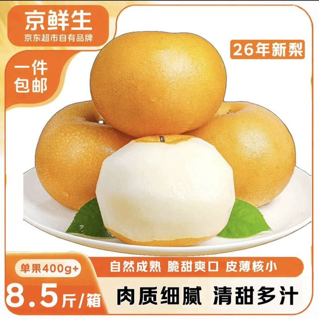 京鲜生 正宗山东莱阳秋月梨 净重8.5斤 单果400g+应季生鲜水果 源头直发