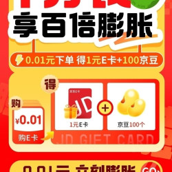 京东 E卡一分购 0.01元得1元e卡+100京豆