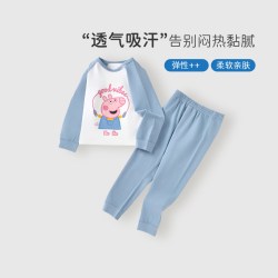 儿童秋衣秋裤套装a类莱棉卡男女童秋冬纯色内衣家居服中小童睡衣