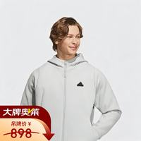 adidas 真列温暖排汗干爽加绒休闲连帽夹克外套IQ1378 银灰  L