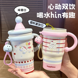 亚创优品 +冰霸杯316不锈钢保冷保温杯女吸管杯可爱大容量 600ML 吸管+直饮