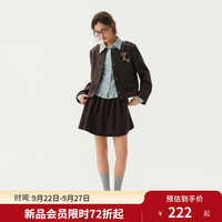独束 可拆卸毛织蝴蝶结胸针复古肩章格纹外套半裙