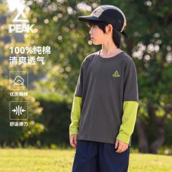 匹克 童装男童长袖t恤春秋款儿童上衣纯棉帅气男孩假两件打底衫薄