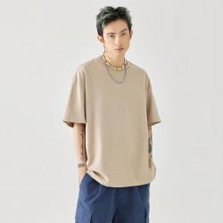 GOLFCROSS 纯棉重磅男女同款夏季简约宽松情侣t恤透气舒适短袖t恤男
