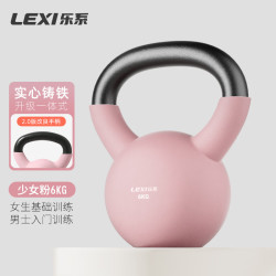 乐系 铸铁壶铃实心提壶哑铃男女家用小体积健身器材提臀翘臀 少女粉6kg