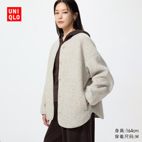 优衣库 仿羊羔绒摇粒绒休闲开衫/长袖女装488302 02 浅灰色 M
