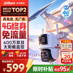 大华 dahua大华 太阳能摄像头免插电600万双摄农村室外4G终身免流量360度无死角AOV户外监控器 DH-P6-AOV