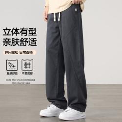 马克华菲 春秋季柔软亲肤男休闲裤拼接设计宽松直筒裤