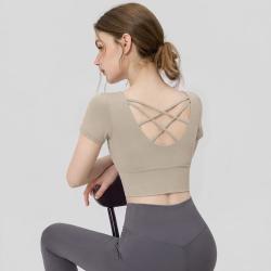 佑游 瑜伽服女带胸垫短袖运动健身普拉提训练服跑步高级感修身显瘦上衣