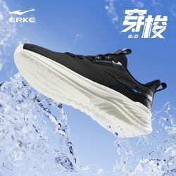 鸿星尔克 运动鞋男鞋穿梭2.0防泼水革面鞋轻便缓震耐磨跑步鞋子 正黑/电蓝紫 40