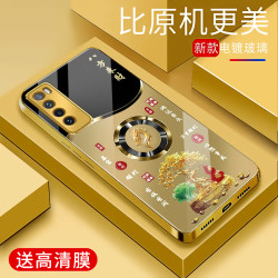 适用于华为nova7手机壳电镀金玻璃nova7保护套十二生肖新款高颜值