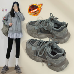 奥古狮登 老爹鞋女2025新款秋季厚底运动鞋休闲加绒加厚棉鞋雪地靴