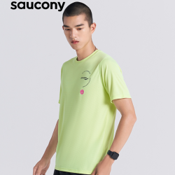 saucony 速干T恤长跑时代男女运动圆领运动跑步短袖