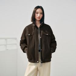 太平鸟 2026冬季新款复古立领工装夹克羽绒服女90白鹅绒外套