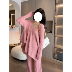 2026春季新款洋气安妮午茶时尚设计针织孕妈上衣外套+阔腿裤套装