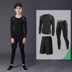长袖紧身衣训练服套装裤子足球运动秋冬健身服速干衣打底男童女童