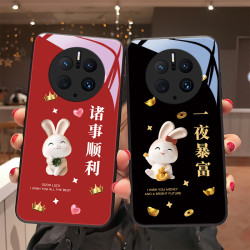 啸清 一夜暴富适用华为mate50手机壳mate50pro玻璃壳全包硅胶防摔男女