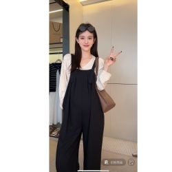 YNVO时尚孕妇韩系孕妇装艺术生休闲背带裤+燕麦宽松打底衫套装