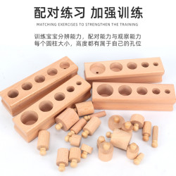 蒙台梭利蒙特蒙氏早教注意插座圆柱体幼儿园婴幼儿童益智木制玩具