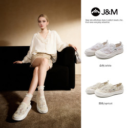 J&M 厚底乐福鞋女春季新款高级感一脚蹬休闲鞋66377W