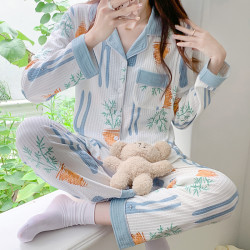月子服春秋夏季产后棉质喂奶哺乳孕妇睡衣家居服套装