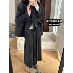 无托腹孕妇半身裙女春秋季外穿遮肚垂感百褶中长款裙子伞裙秋冬款