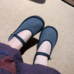 福利二囍古朴240605圆头一字扣百搭竖纹单鞋