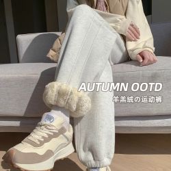 2025羊羔绒3个厚度秋冬季加绒孕妇裤抽绳束脚灯笼裤孕后可穿长裤