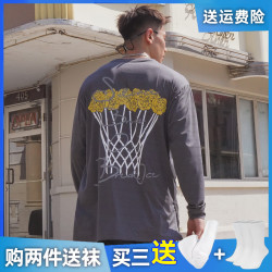 bkcxzice美式运动长袖秋冬玫瑰印花训练投篮服男宽松速干篮球t恤