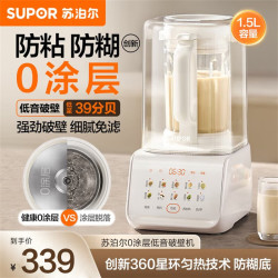 苏泊尔 0涂层低音破壁机1.5L家用全自动免煮免滤豆浆机3-4人用防粘防