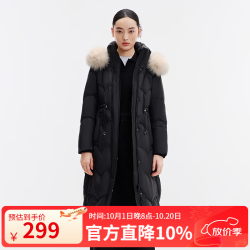 千仞岗 狐狸毛领加厚修身 魔力黑 S(160) 女士羽绒服