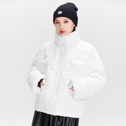 A21 女装短款洋气白色羽绒服女2023新款立领肌理感厚鸭绒外套女冬