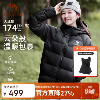 骆驼 A35WR28002 高蓬防风保暖 幻影黑 L 女士羽绒服