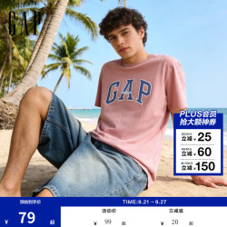 Gap 男女装2025春季纯棉字母印花logo短袖T恤上衣美版797924 粉色 XS 美码 S亚洲码175/88A