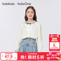 巴拉巴拉 balaOne女童衬衫儿童长袖秋装木耳边柔软甜美凉感抗菌 本白10101 120