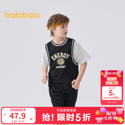 巴拉巴拉 儿童短袖套装童装夏季男童中幼童两件套时尚运动 黑色90001 140