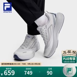 FILA 柔云 3+RUN丨斐乐路跑鞋男子运动厚底缓震休闲通勤慢跑步鞋 蘑菇灰色/神秘蓝-OS 42